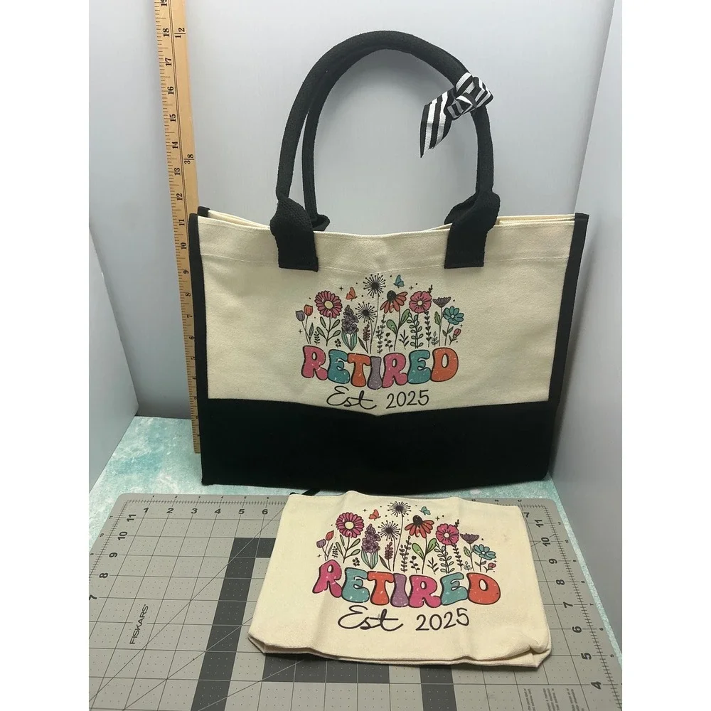 Retired Est‎ 2025 Tote Bag Boho Floral Garden Canvas Beach Bag Gift